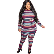 Low MOQ Women Plus Size Striped Two Piece Set Autumn Boutique Clothing Women Bodycon Tracksuit Two Piece Set